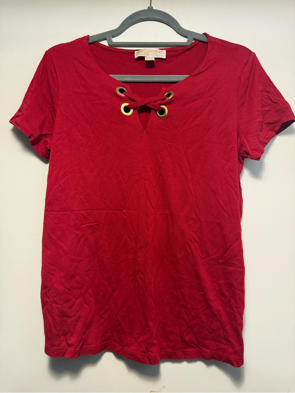 MICHAEL Michael Kors Red Short Sleeve Lace-Up Tee T-Shirt Size Large